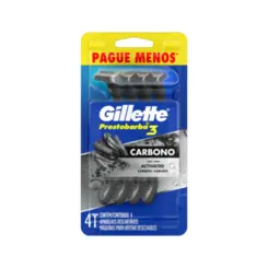 APARELHO GILLETTE PRESTOBARBA3 CARVAO ATIVADO C/4