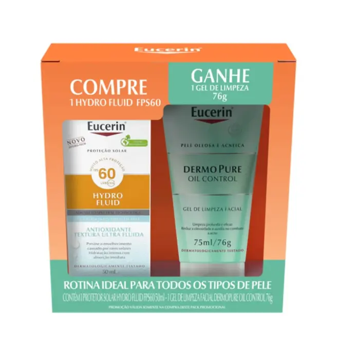 EUCERIN KIT PROT SOLAR FPS60 SUN HYDROFLUID+GEL LIMPEZA 75ML