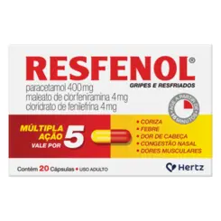 Resfenol Paracetamol 400mg + Cloridrato Fenillefrina 4mg + Maleato de Clorfeniramina 4mg 20 cápsulas
