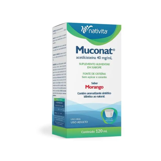 MUCONAT ACETILCISTEINA 40MG/ML SABOR MORANGO 120M NATIVITA