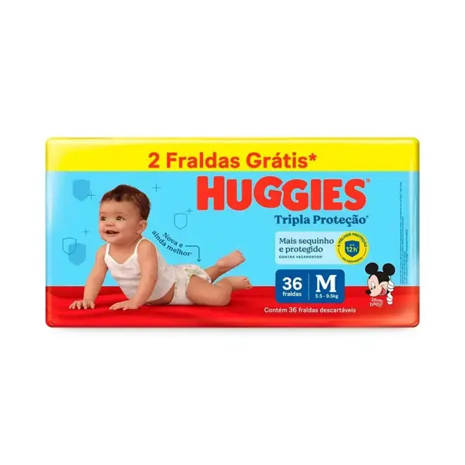 FRALDA HUGGIES TRIPLA PROTECAO MEGA M C/36