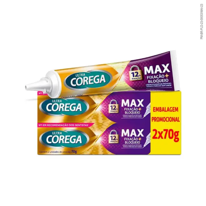 KIT CREME FIXADOR DENT COREGA ULTRA MAX SEM SABOR 70G 2UN