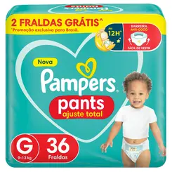 FRALDA PAMPERS PANTS AJUSTE TOTAL G 36 UNIDADES
