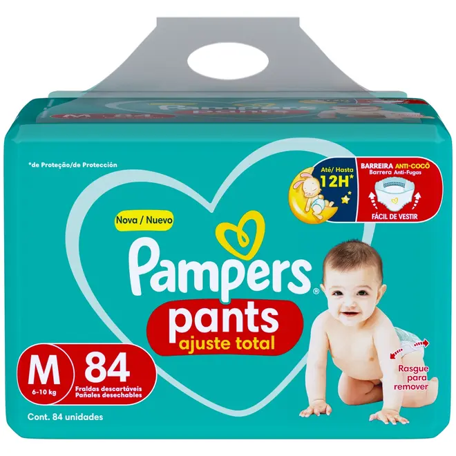 FRALDA PAMPERS PANTS AJUSTE TOTAL M 84 UNIDADES
