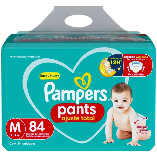 FRALDA PAMPERS PANTS AJUSTE TOTAL M 84 UNIDADES