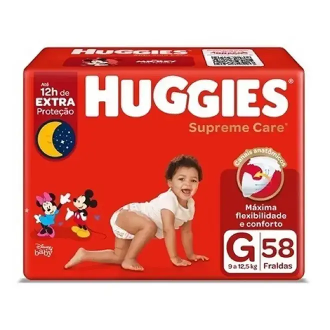 FRALDA HUGGIES SUPREME CARE HIPER G 58 UNIDADES