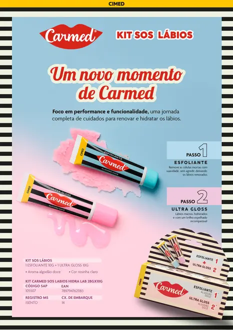 Kit Carmed SOS Lábios Algodão Doce Esfoliante Labial 10g + Gloss Labial Ultra Gloss 10g