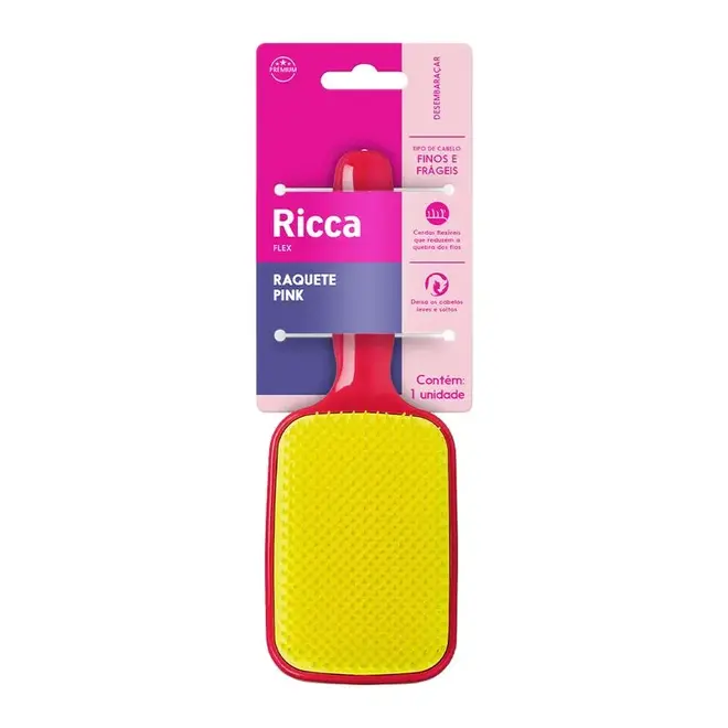 Escova de Cabelo Ricca Raquete Flex Rosa - 1 unidade