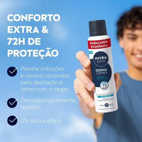 Desodorante Antitranspirante Aerossol Nivea Men Derma Control Defende 72h 200ml