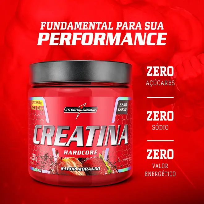 Creatina 350g Hardcore Sabor Morango