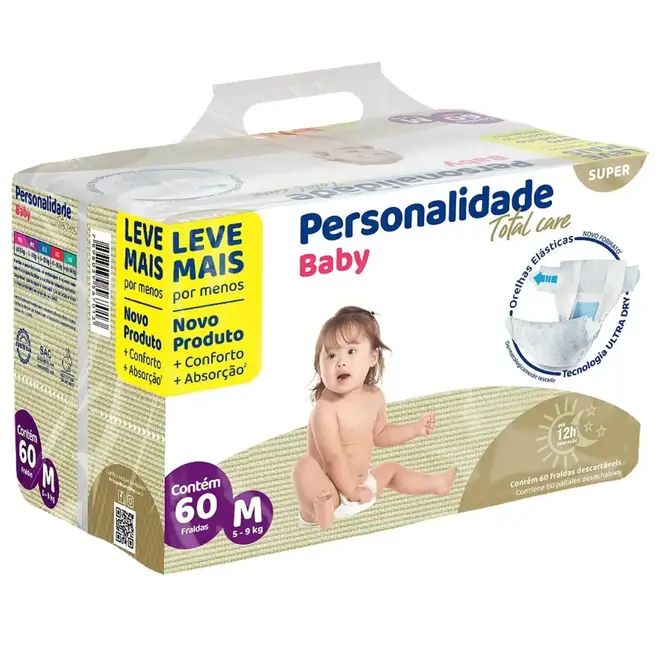 FRALDA PERSONALIDADE BABY TOTAL CARE M PG 54 LV 60