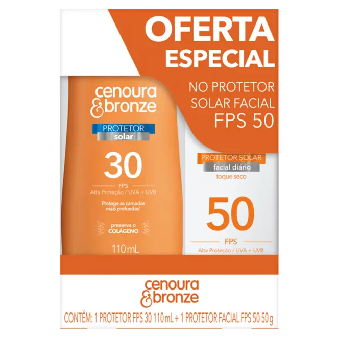 CENOURA & BRONZE PROTETOR SOLAR FACIAL FPS50 50G+FPS30 110ML