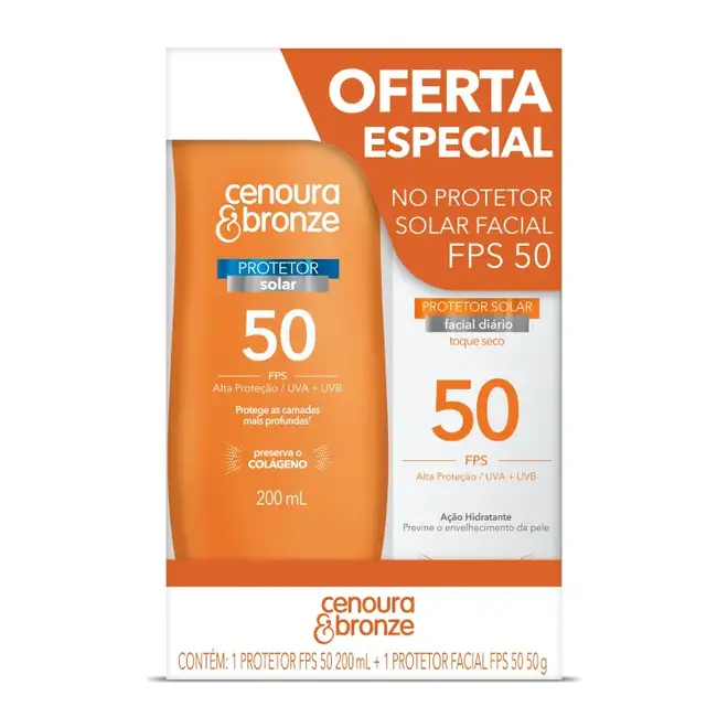 KIT PROTETOR SOLAR CENOURA & BRONZE FPS50 50G+CORPORAL 200ML