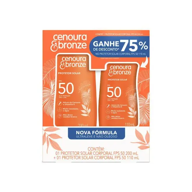 KIT PROTETOR SOLAR CENOURA & BRONZE FPS50 200ML + 110ML
