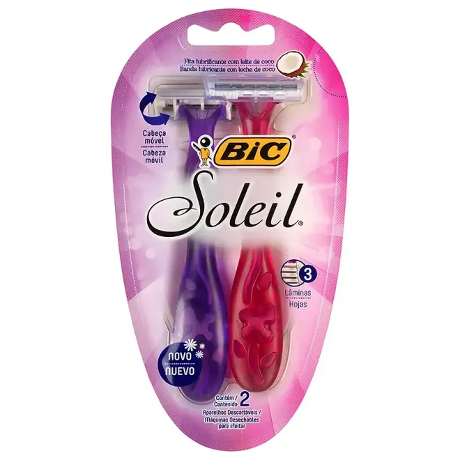 APARELHO DE BARBEAR BIC SOLEIL ROSA/ROXO C/2 UNIDADES