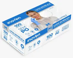 LUVA NITRILICA AZUL INOVEN SEM PO TAM M C/ 100UN