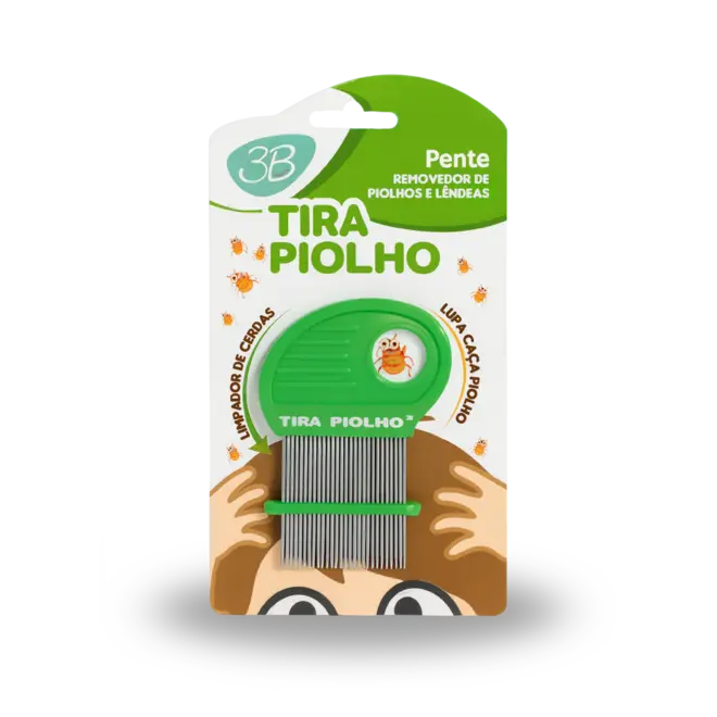 PENTE DE ACO TIRA PIOLHO COM LUPA E LIMPA CERDAS VERDE 3B
