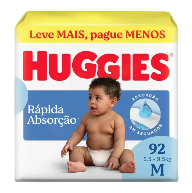 FRALDA HUGGIES RAPIDA ABSORCAO HIPER M 92UN
