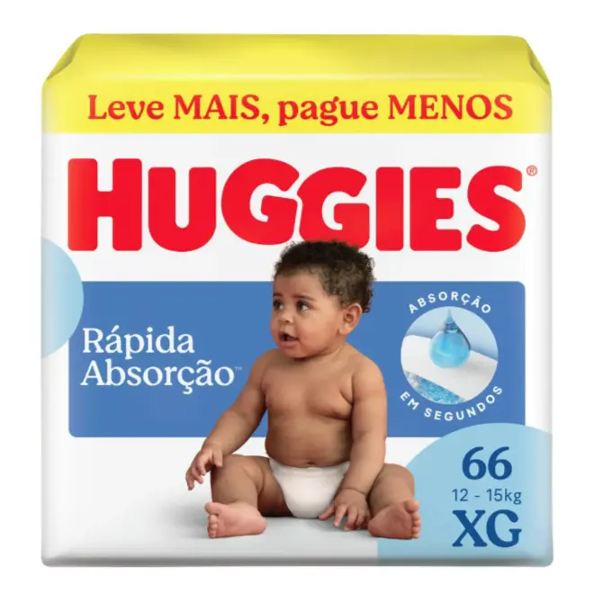 FRALDA HUGGIES RAPIDA ABSORCAO HIPER XG 66UN