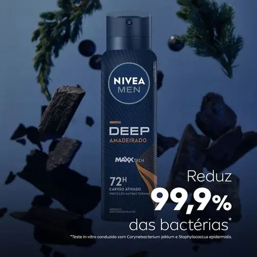 Desodorante Antitranspirante Aerosol Nivea Men Carvão Aditivado Deep Amadeirado 72h 150ml
