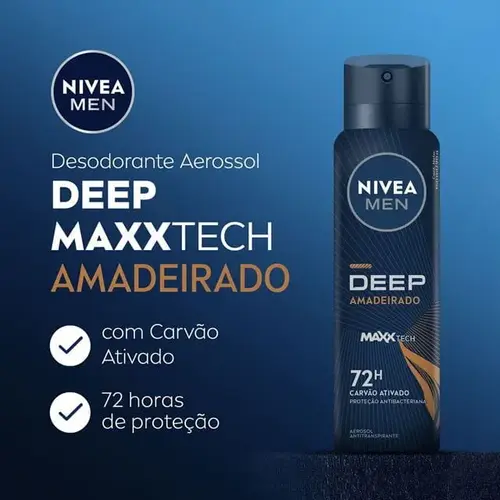 Desodorante Antitranspirante Aerosol Nivea Men Carvão Aditivado Deep Amadeirado 72h 150ml