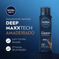 Desodorante Antitranspirante Aerosol Nivea Men Carvão Aditivado Deep Amadeirado 72h 150ml