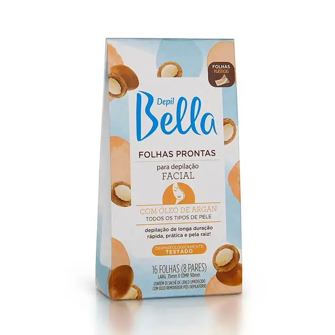 FOLHAS PRONTAS P/ DEPIL FACIAL BELLA  ARGAN 8 PARES