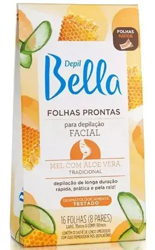 FOLHAS PRONTAS P/ DEPIL FACIAL BELLA  MEL C/ ALOE 8 PARES