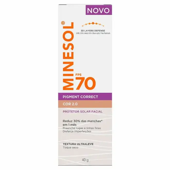 PROTETOR SOLAR FACIAL MINESOL PIGMENT CORRECT FPS70 2.0 40G