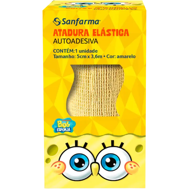 ATADURA ELASTICA AUTO ADESIVA BOB ESPONJA SANFARMA 1 UNIDADE